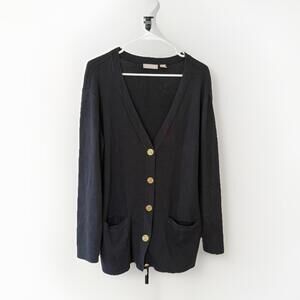 Nordstrom Black Button-Front Cardigan with Gold Crest Buttons – Size M